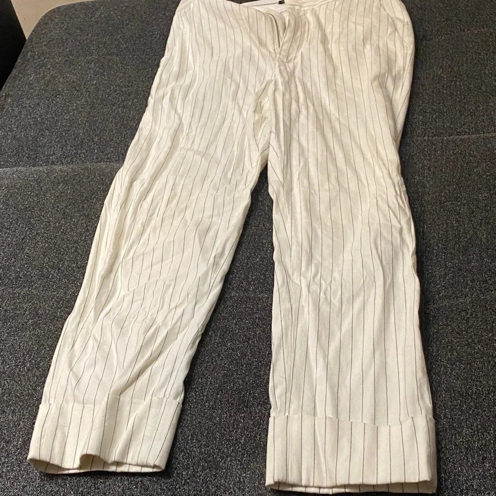 MOTF Black and White Striped Pantsuit linen size 6 US M - Picture 6 of 6